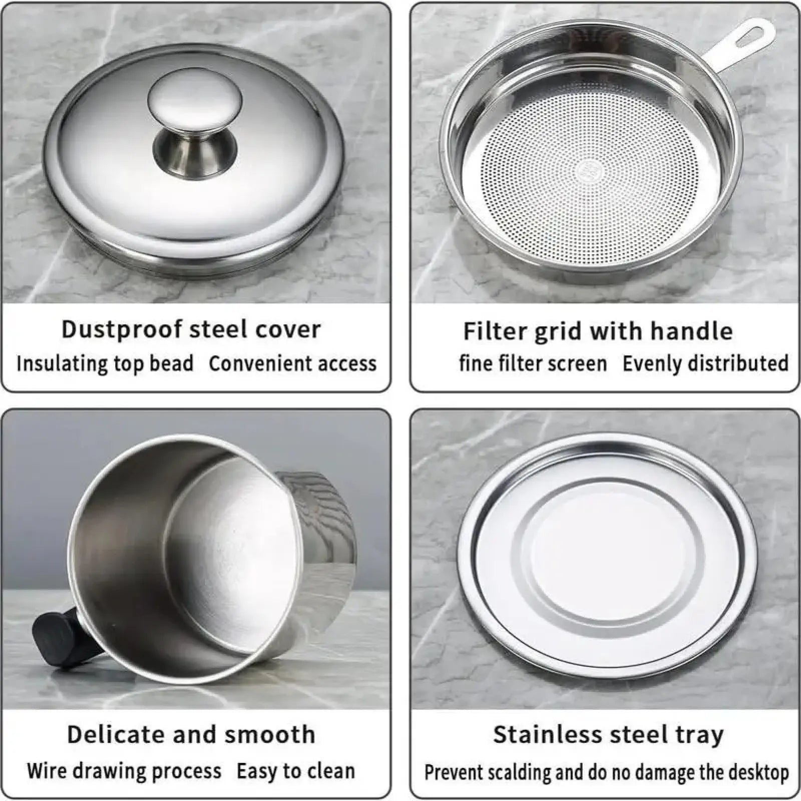 Contemporary Stainless Steel Oil Dispenser with Tray and Lid, Featuring Integrated Filter - Multifunctional Kitchen Oil Container
