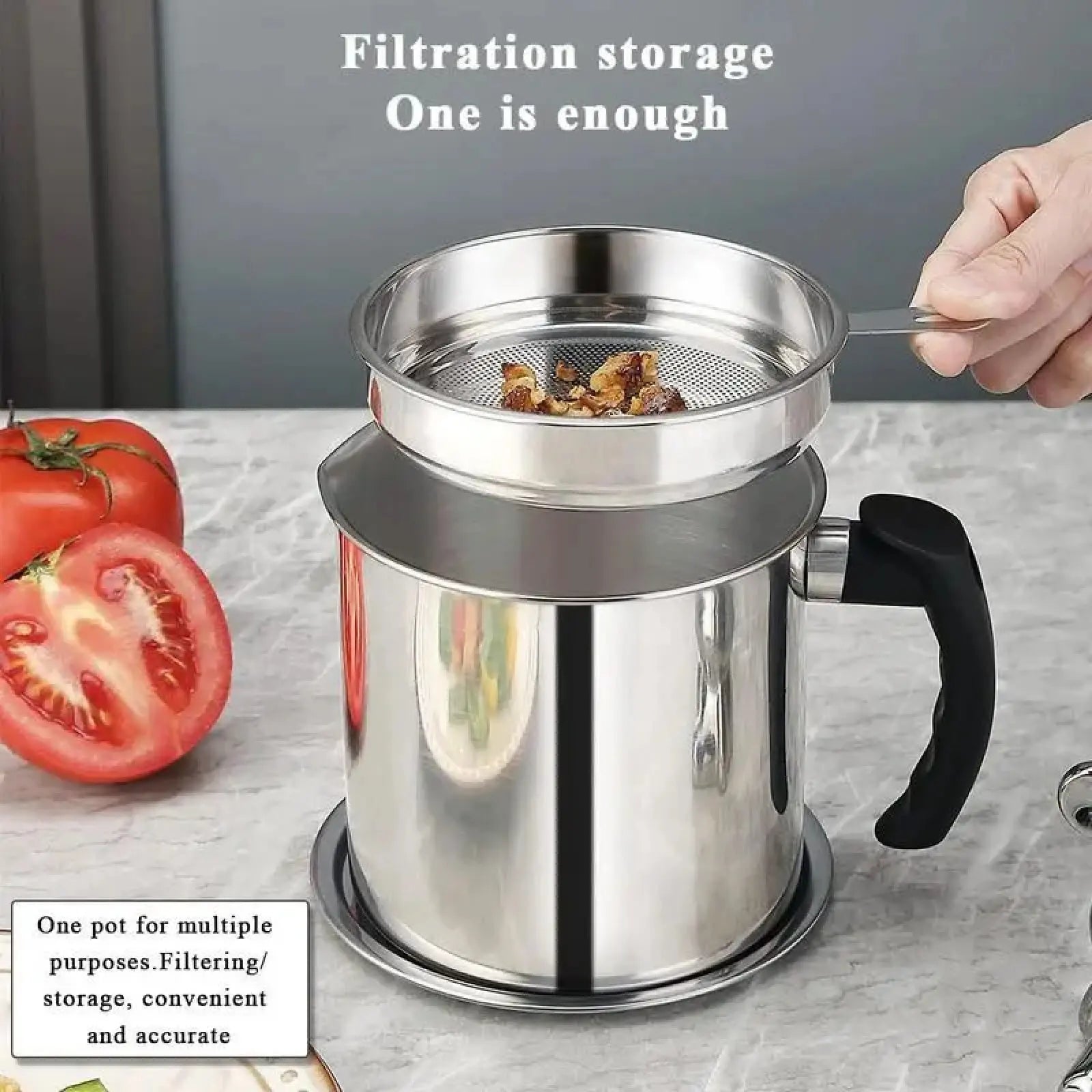 Contemporary Stainless Steel Oil Dispenser with Tray and Lid, Featuring Integrated Filter - Multifunctional Kitchen Oil Container