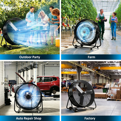 30-Inch High Velocity Industrial Drum Fan, 13,000 CFM 3-Speed Air Circulation for Garage, Warehouse, Workshop, Factory, Basement, and Home Essentials