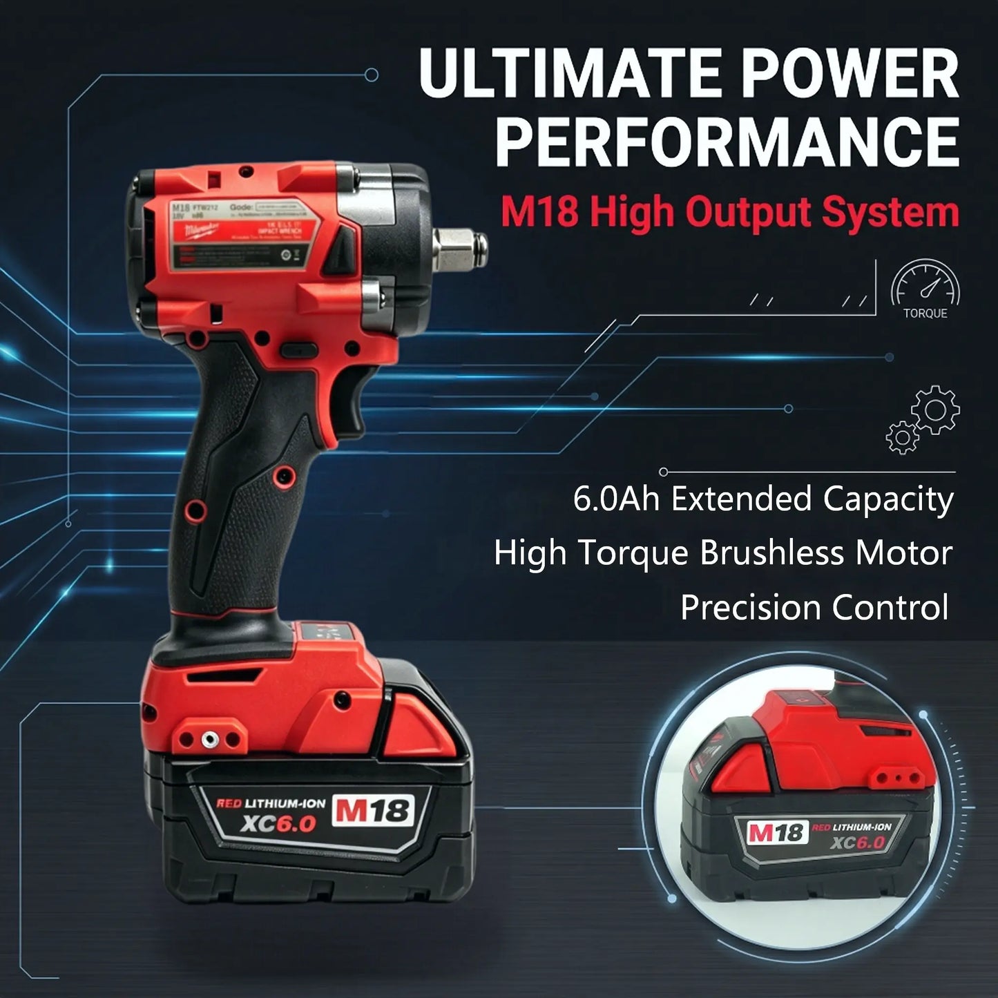Milwaukee M18 FIW212 18V Cordless Impact Wrench, 1/2" Square Drive, 300Nm Torque, Adjustable No-Load Variable Speed, and Variable IPM for Mechanical Repair and Steel Fastening