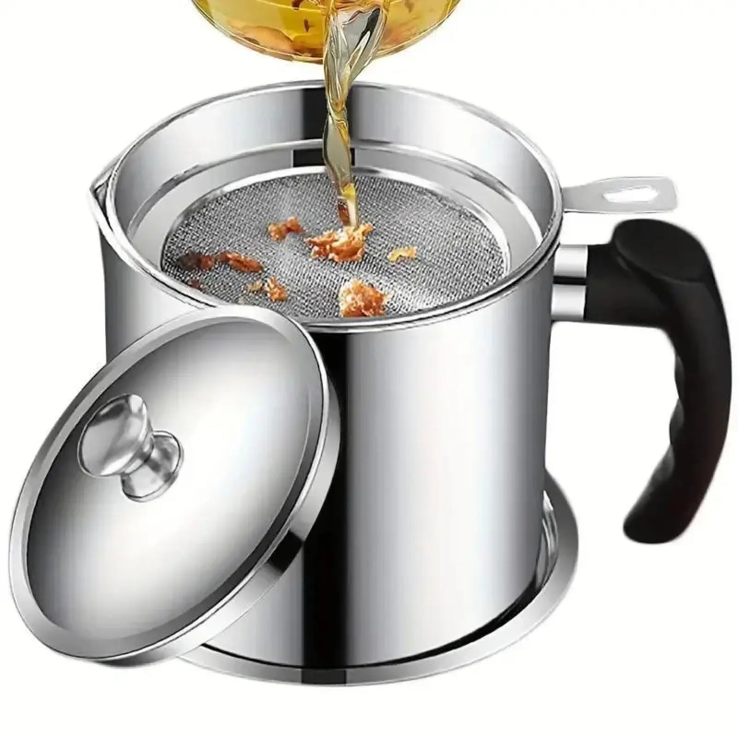Contemporary Stainless Steel Oil Dispenser with Tray and Lid, Featuring Integrated Filter - Multifunctional Kitchen Oil Container