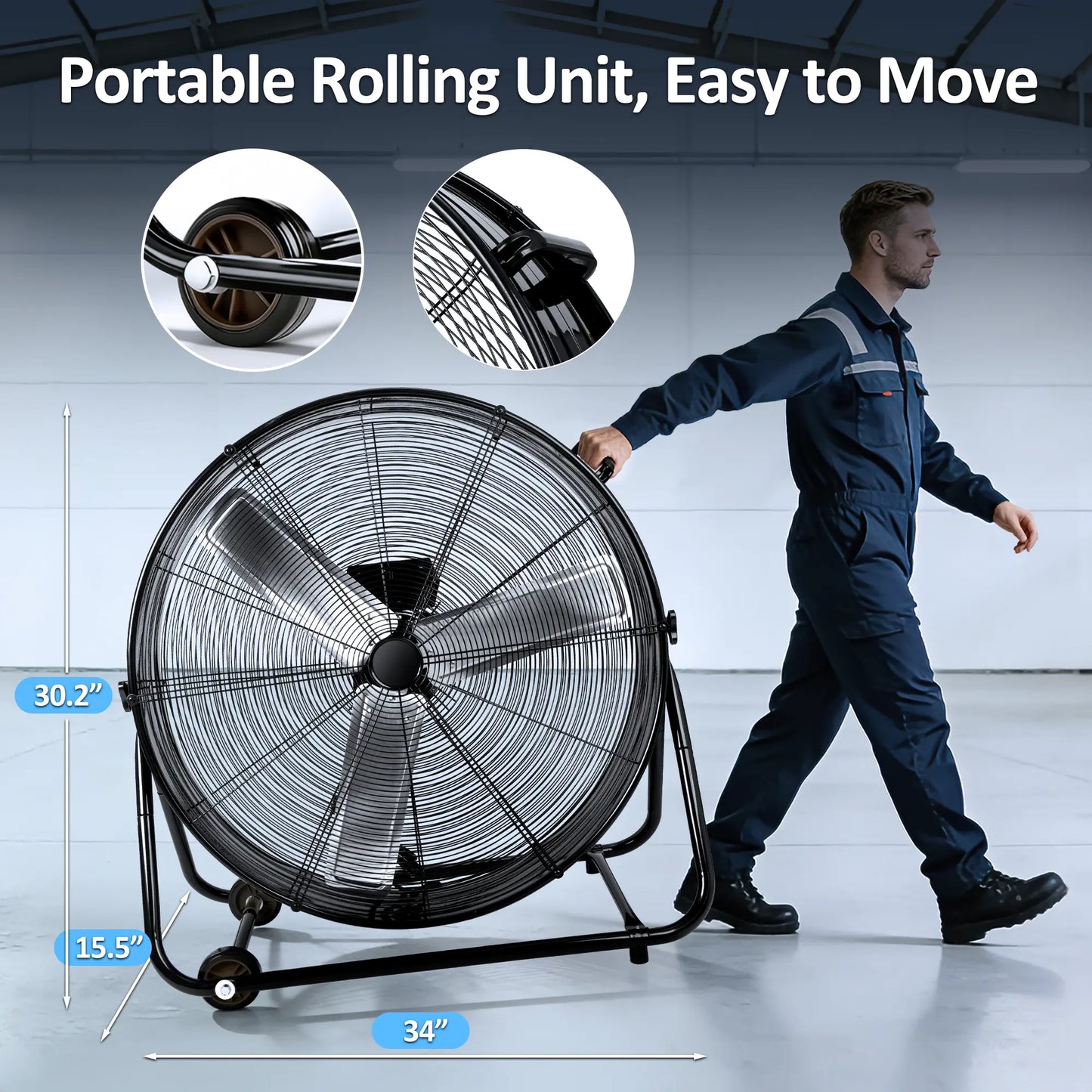 30-Inch High Velocity Industrial Drum Fan, 13,000 CFM 3-Speed Air Circulation for Garage, Warehouse, Workshop, Factory, Basement, and Home Essentials