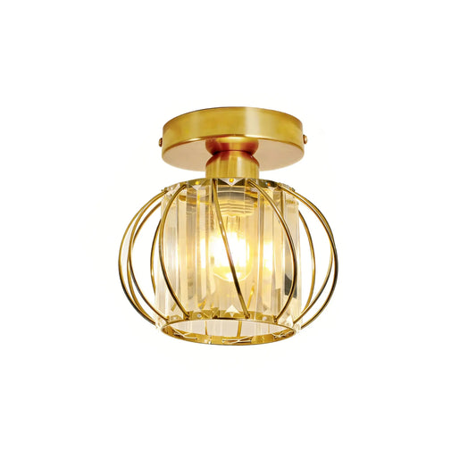 Semi Flush Mount Ceiling Light with Clear Crystal Shade and Industrial Iron Cage, E26 Base Compatible, Includes Mounting Hardware for Effortless Installation, Ideal for Living Room, Dining Room, Hallway, and Indoor Decor.