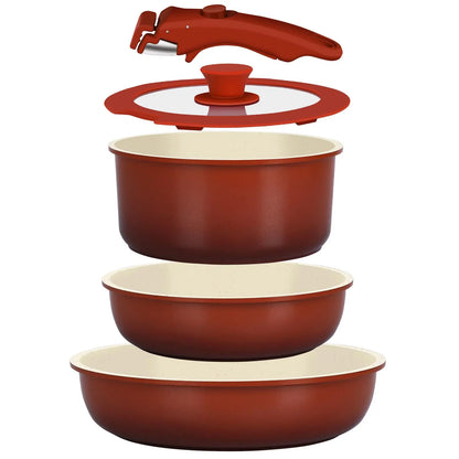 Gipp 5-Piece Induction-Compatible Non-Stick Cookware Set with Detachable Handle, Oven Safe and Perfect for RV Use