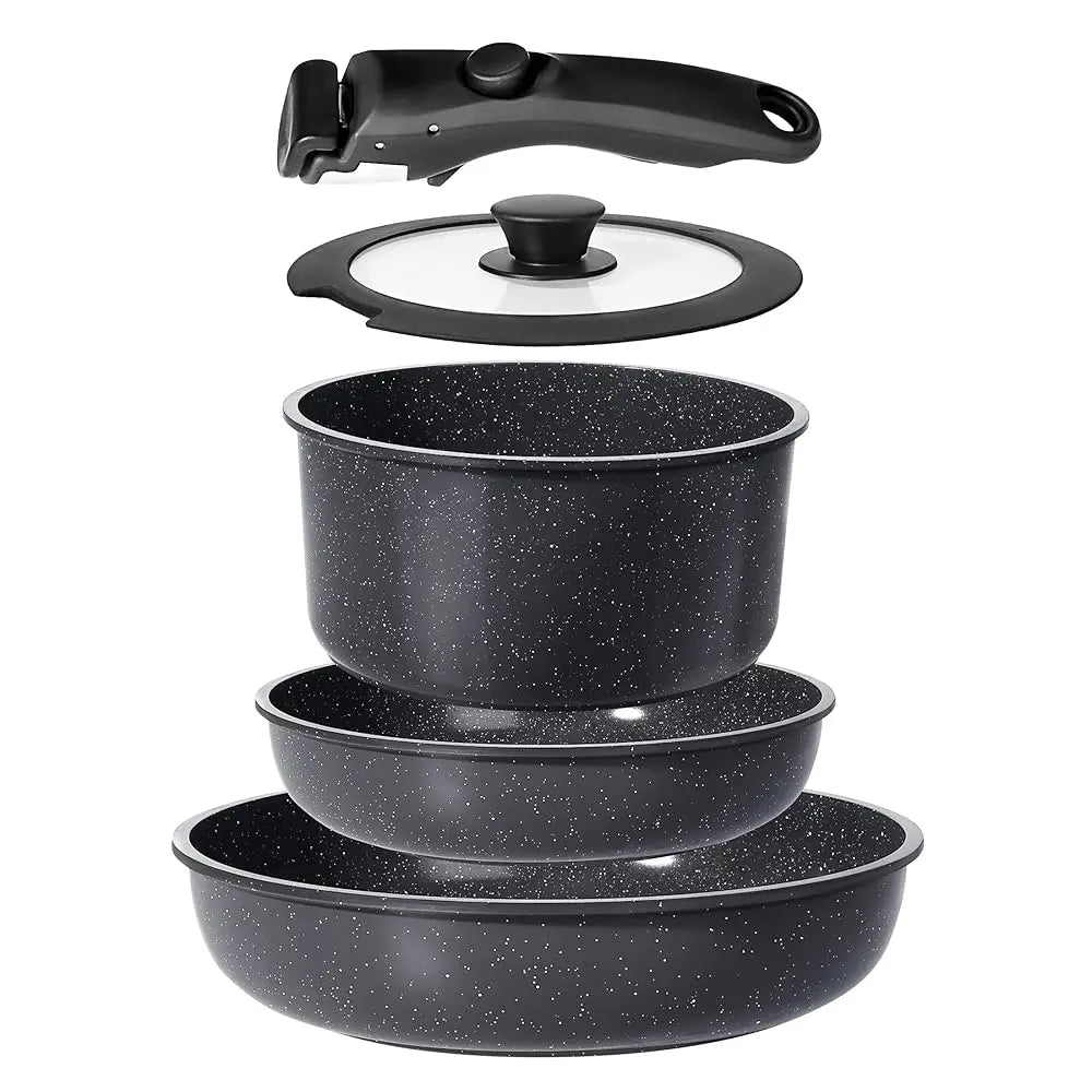 Gipp 5-Piece Induction-Compatible Non-Stick Cookware Set with Detachable Handle, Oven Safe and Perfect for RV Use