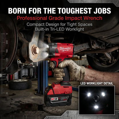 Milwaukee M18 FIW212 18V Cordless Impact Wrench, 1/2" Square Drive, 300Nm Torque, Adjustable No-Load Variable Speed, and Variable IPM for Mechanical Repair and Steel Fastening