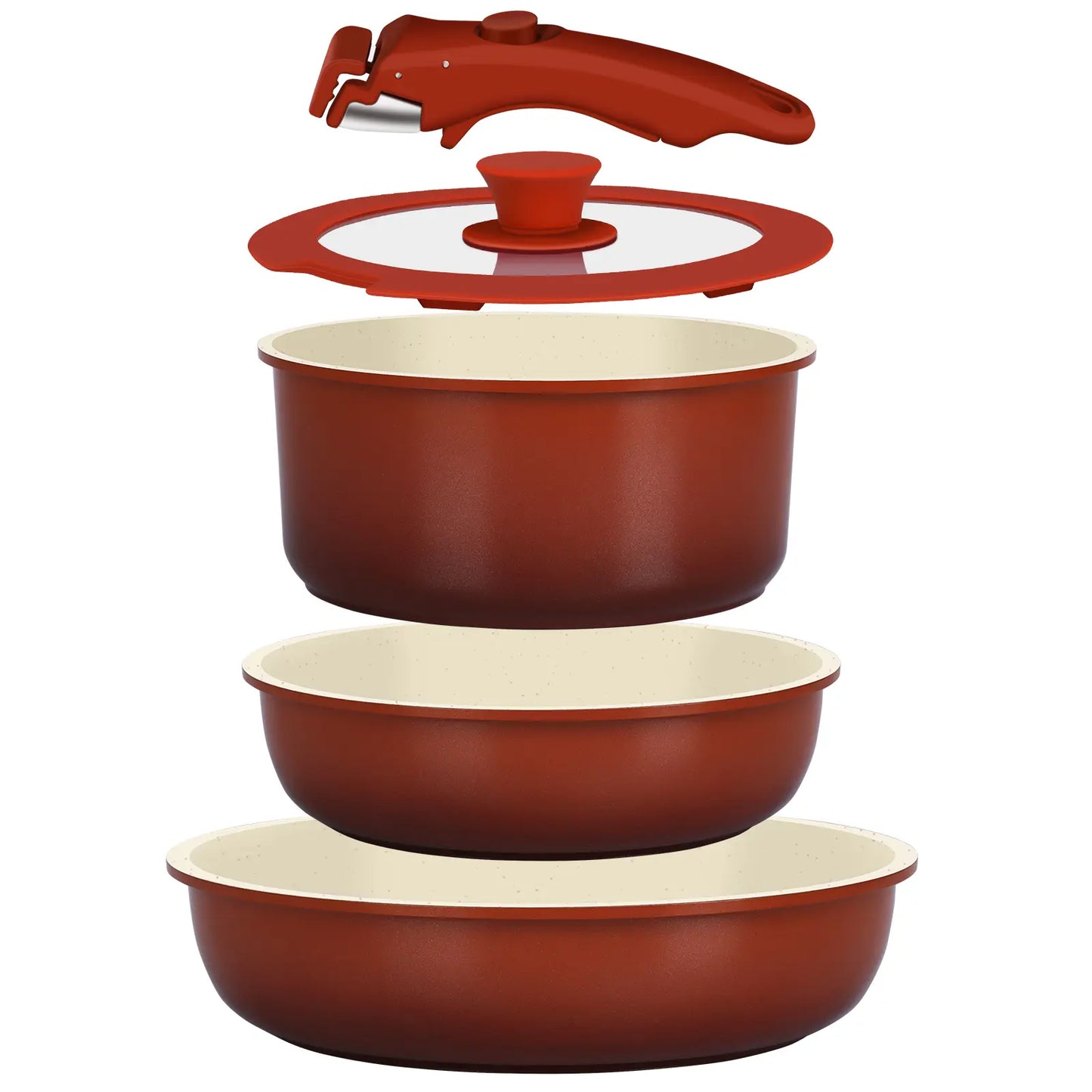 Gipp 5-Piece Induction-Compatible Non-Stick Cookware Set with Detachable Handle, Oven Safe and Perfect for RV Use