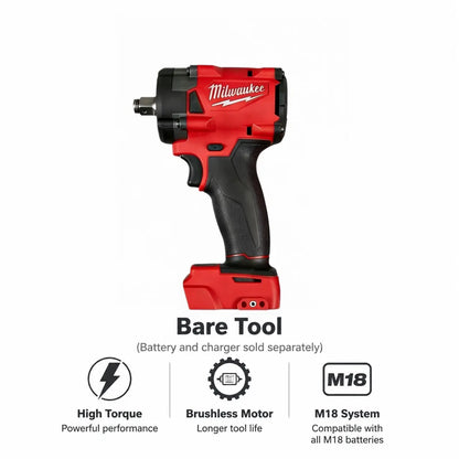 Milwaukee M18 FIW212 18V Cordless Impact Wrench, 1/2" Square Drive, 300Nm Torque, Adjustable No-Load Variable Speed, and Variable IPM for Mechanical Repair and Steel Fastening