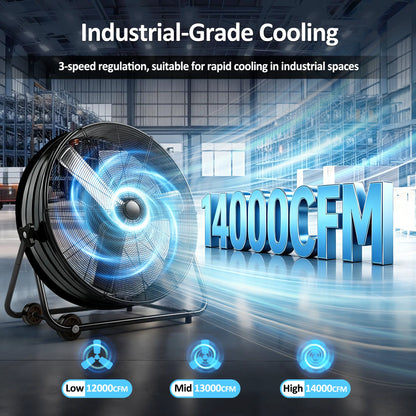 30-Inch High Velocity Industrial Drum Fan, 13,000 CFM 3-Speed Air Circulation for Garage, Warehouse, Workshop, Factory, Basement, and Home Essentials