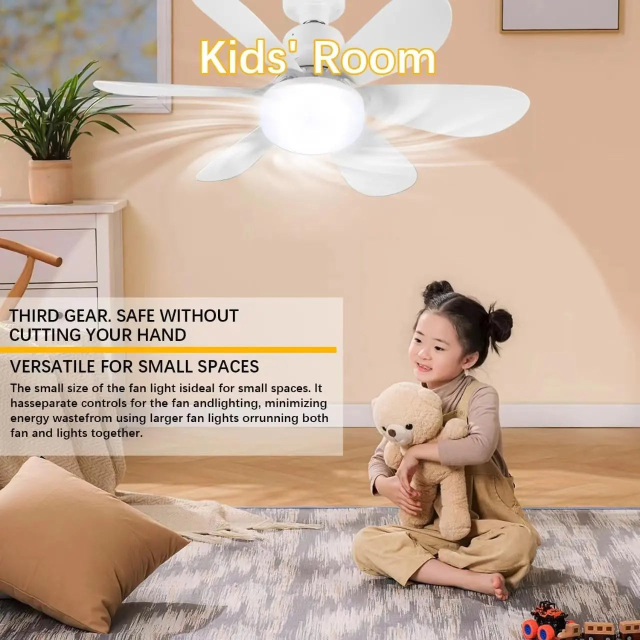 20.5-Inch Dimmable Socket Fan Light with Remote Control for Versatile Indoor Use in Garage, Kitchen, Bedroom, Balcony, Living Room, and Laundry Room