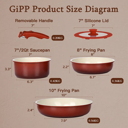 Gipp 5-Piece Induction-Compatible Non-Stick Cookware Set with Detachable Handle, Oven Safe and Perfect for RV Use