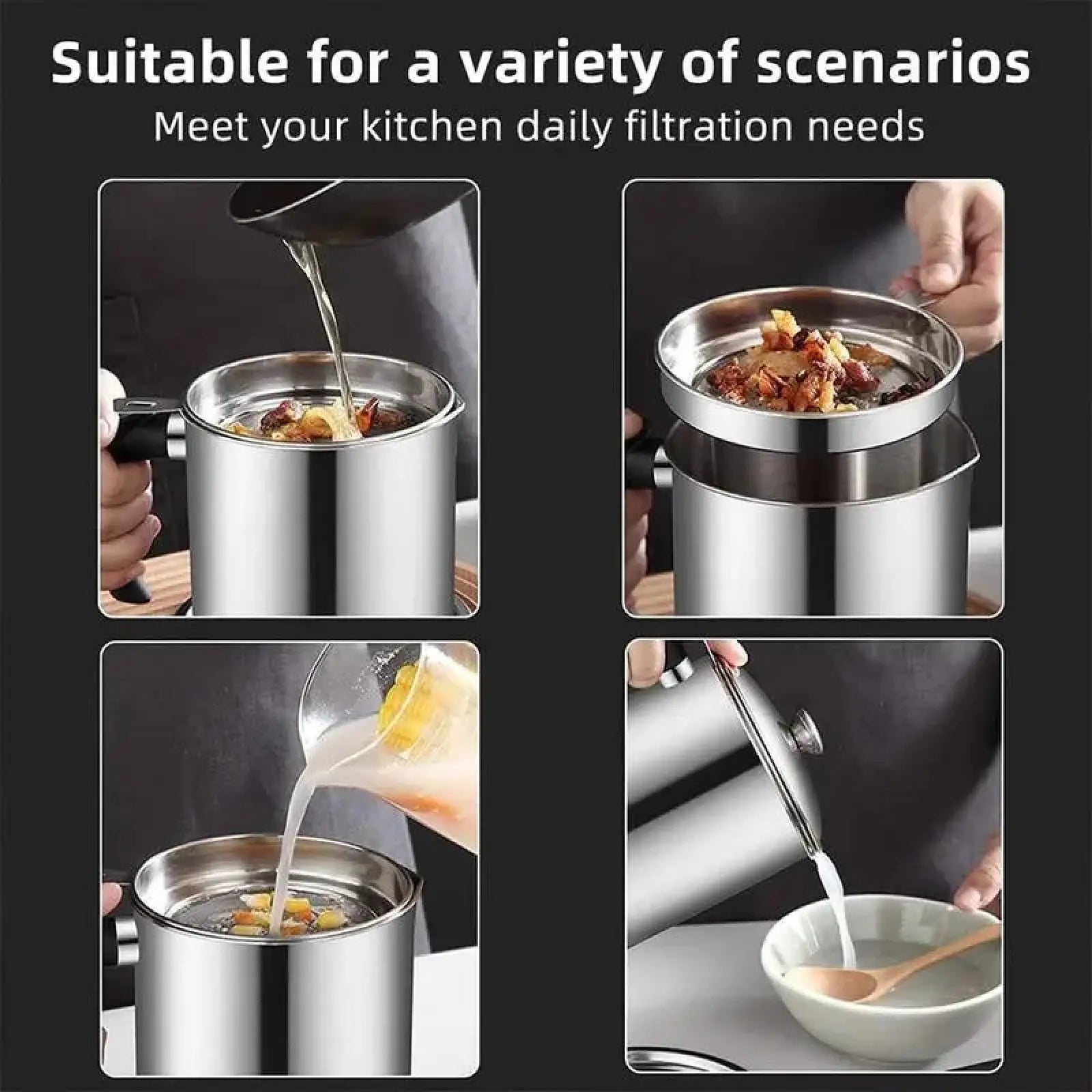 Contemporary Stainless Steel Oil Dispenser with Tray and Lid, Featuring Integrated Filter - Multifunctional Kitchen Oil Container