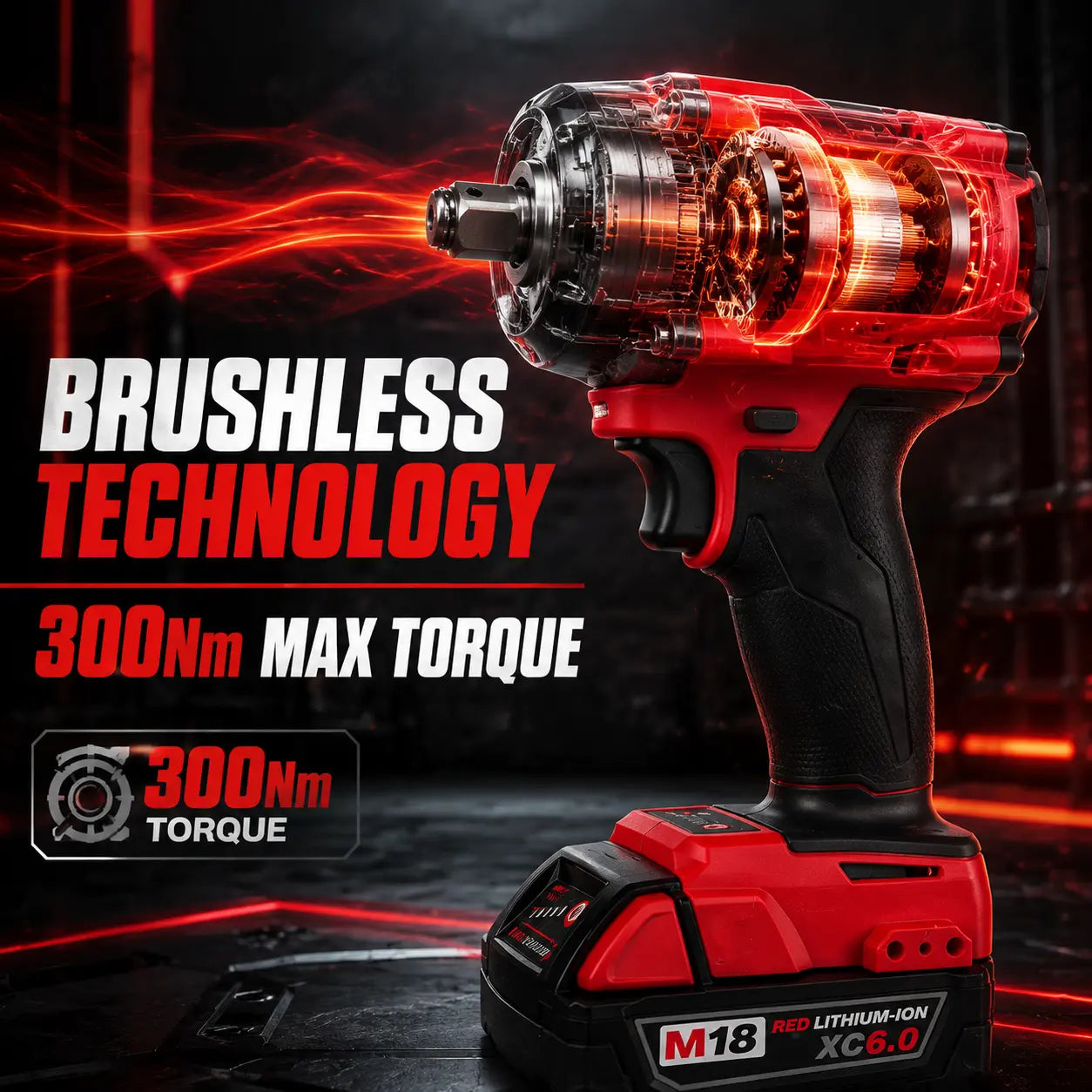 Milwaukee M18 FIW212 18V Cordless Impact Wrench, 1/2" Square Drive, 300Nm Torque, Adjustable No-Load Variable Speed, and Variable IPM for Mechanical Repair and Steel Fastening