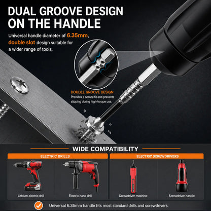 Professional Magnetic Impact Driver Bit Set, S2 Steel Phillips Bits (6/9PCS), 25mm-150mm, 1/4 Inch Hex Shank, Anti-Slip Power Bits for Drills and Electric Screwdrivers