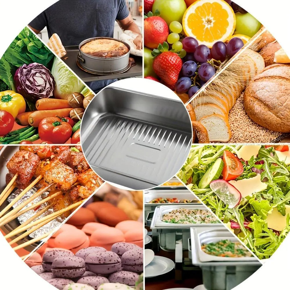 Extra Large Stainless Steel Baking Pan Set with Lids - Non-Stick Thick-Bottomed Rectangular Oven Trays for Desserts, Bread, and Seafood - Ideal for Grilling and Buffet Serving - Oven Safe - Perfect Gift for Mother's Day