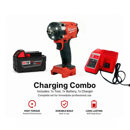 Milwaukee M18 FIW212 18V Cordless Impact Wrench, 1/2" Square Drive, 300Nm Torque, Adjustable No-Load Variable Speed, and Variable IPM for Mechanical Repair and Steel Fastening