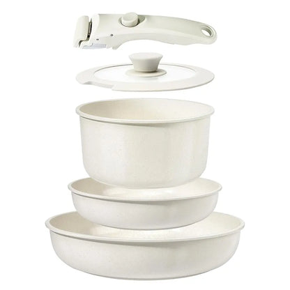 Gipp 5-Piece Induction-Compatible Non-Stick Cookware Set with Detachable Handle, Oven Safe and Perfect for RV Use