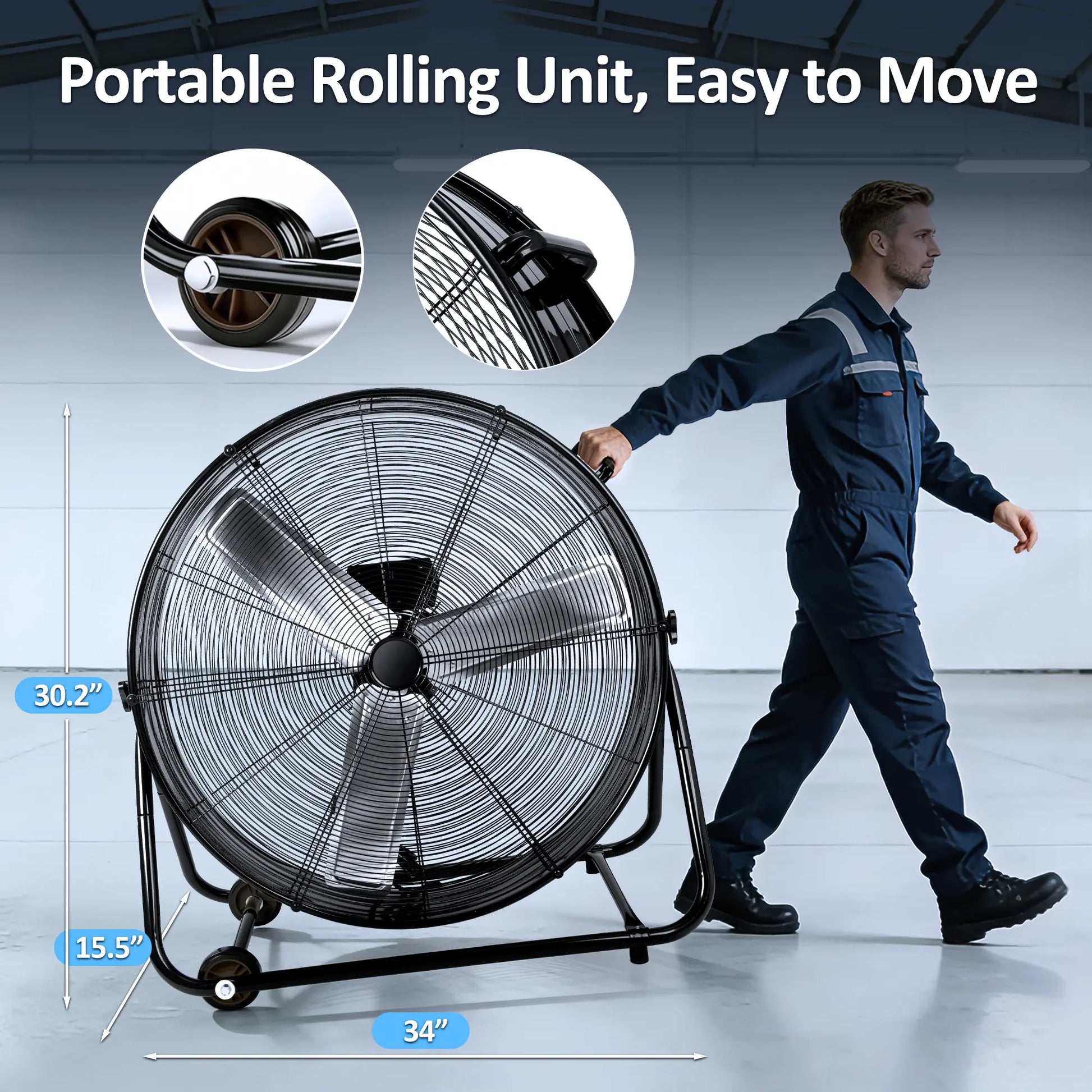 30-Inch High Velocity Industrial Drum Fan, 13,000 CFM 3-Speed Air Circulation for Garage, Warehouse, Workshop, Factory, Basement, and Home Essentials