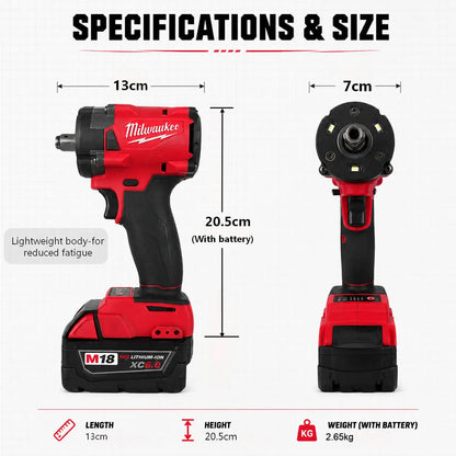 Milwaukee M18 FIW212 18V Cordless Impact Wrench, 1/2" Square Drive, 300Nm Torque, Adjustable No-Load Variable Speed, and Variable IPM for Mechanical Repair and Steel Fastening